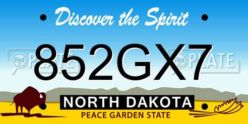 852GX7 North Dakota License Plate