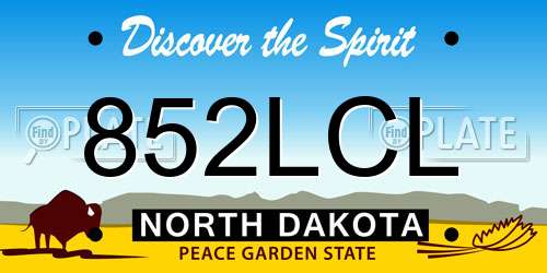 852LCL North Dakota License Plate
