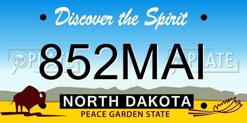 852MAI North Dakota License Plate