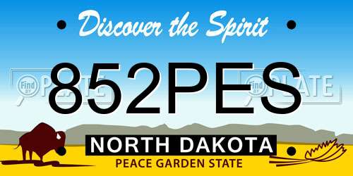 852PES North Dakota License Plate