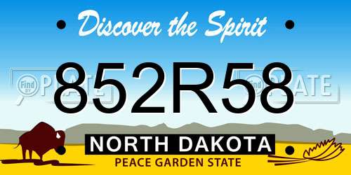 852R58 North Dakota License Plate