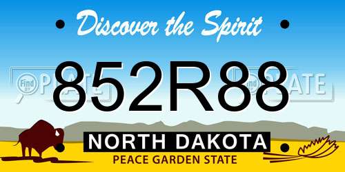 852R88 North Dakota License Plate