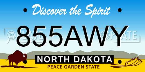 855AWY North Dakota License Plate