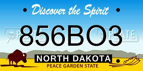 856BO3 North Dakota License Plate