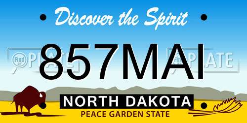 857MAI North Dakota License Plate