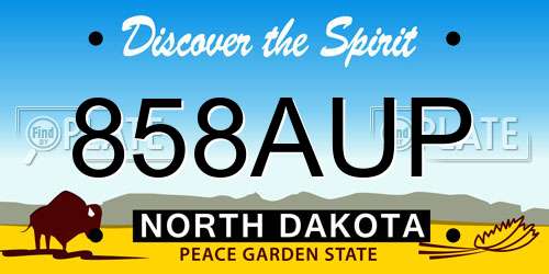 858AUP North Dakota License Plate