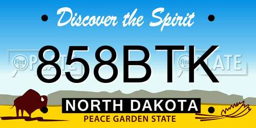 858BTK North Dakota License Plate