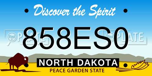 858ES0 North Dakota License Plate