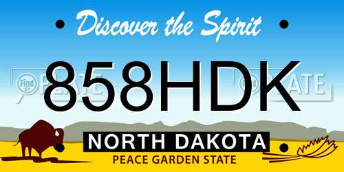 858HDK North Dakota License Plate