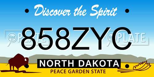 858ZYC North Dakota License Plate