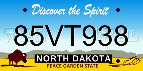 85VT938 North Dakota License Plate