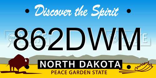 862DWM North Dakota License Plate