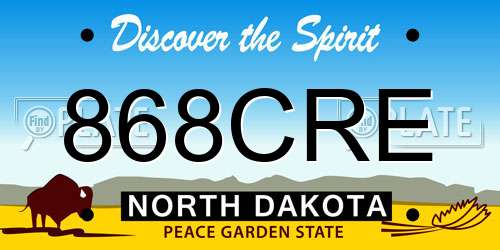 868CRE North Dakota License Plate