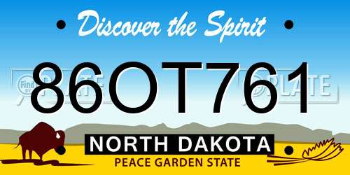 86OT761 North Dakota License Plate