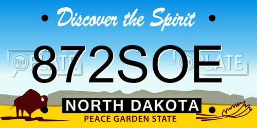 872SOE North Dakota License Plate