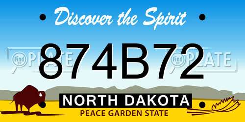 874B72 North Dakota License Plate