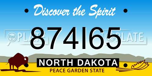 874I65 North Dakota License Plate