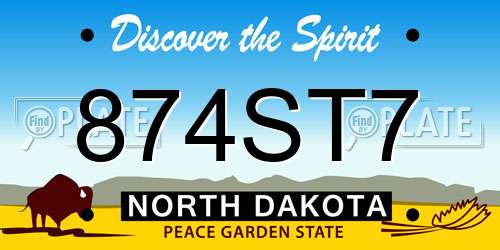 874ST7 North Dakota License Plate