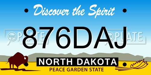 876DAJ North Dakota License Plate