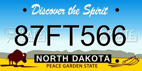 87FT566 North Dakota License Plate