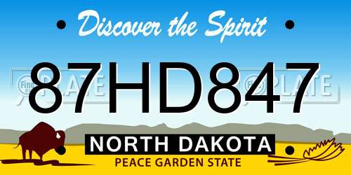 87HD847 North Dakota License Plate