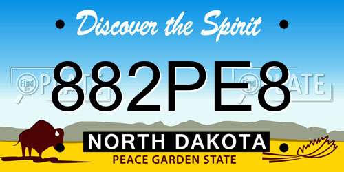 882PE8 North Dakota License Plate