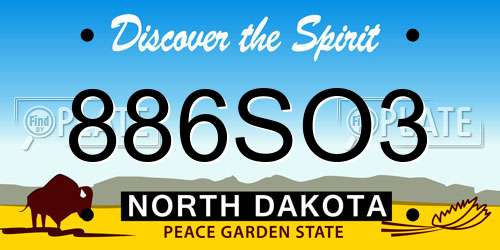 886SO3 North Dakota License Plate
