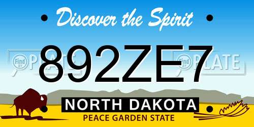 892ZE7 North Dakota License Plate