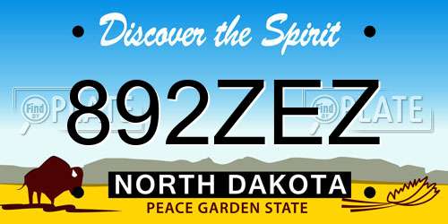 892ZEZ North Dakota License Plate