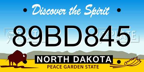 89BD845 North Dakota License Plate