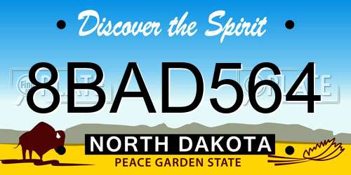 8BAD564 North Dakota License Plate