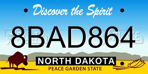 8BAD864 North Dakota License Plate