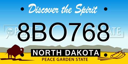 8BO768 North Dakota License Plate