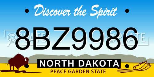 8BZ9986 North Dakota License Plate