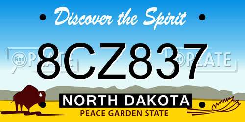 8CZ837 North Dakota License Plate