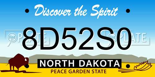 8D52S0 North Dakota License Plate