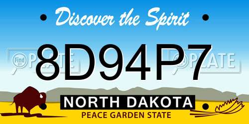 8D94P7 North Dakota License Plate