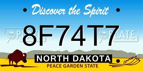8F74T7 North Dakota License Plate