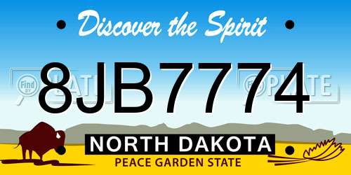 8JB7774 North Dakota License Plate