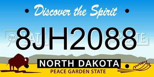 8JH2088 North Dakota License Plate