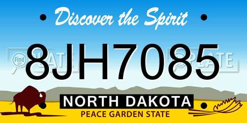 8JH7085 North Dakota License Plate