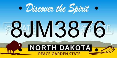 8JM3876 North Dakota License Plate