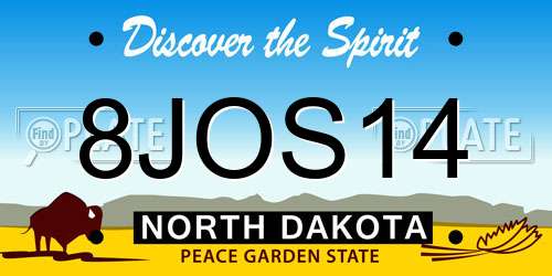 8JOS14 North Dakota License Plate