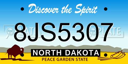 8JS5307 North Dakota License Plate