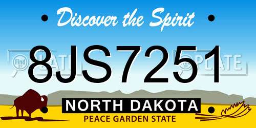 8JS7251 North Dakota License Plate