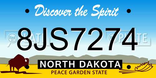 8JS7274 North Dakota License Plate