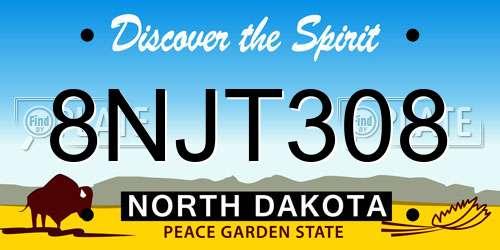 8NJT308 North Dakota License Plate