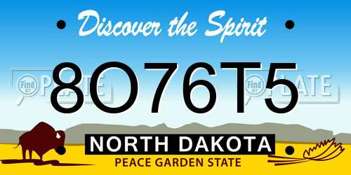 8O76T5 North Dakota License Plate