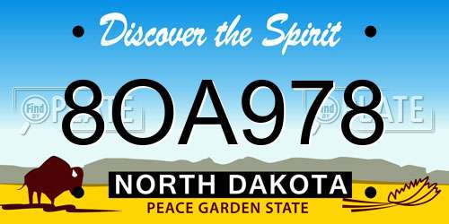 8OA978 North Dakota License Plate