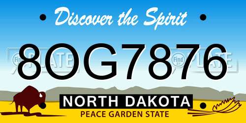 8OG7876 North Dakota License Plate